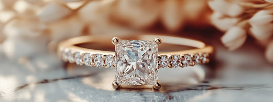 Unusual diamond engagement ring with a unique geometric design.