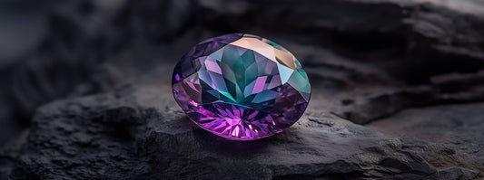 Oval alexandrite birthstone with a unique color shift under different lighting.
