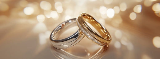 Close-up of yellow gold and white gold jewelry