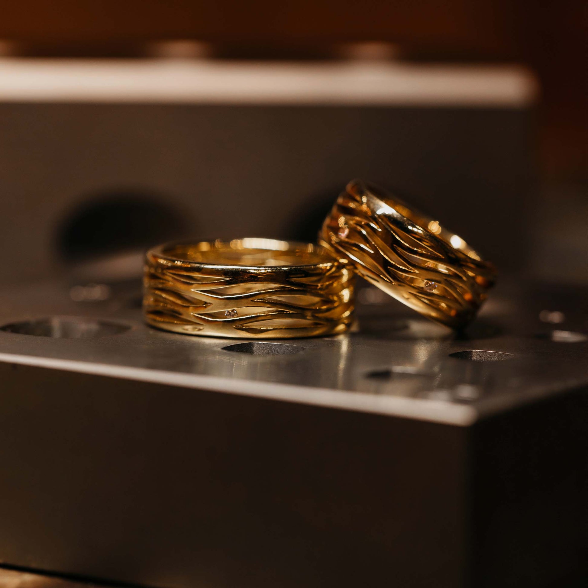 Two Yellow Gold and Diamonds Wedding Bands