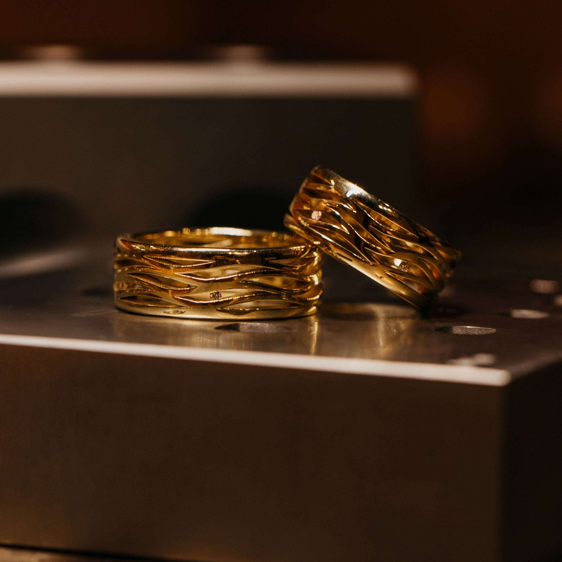 Two Yellow Gold and Diamonds Wedding Bands
