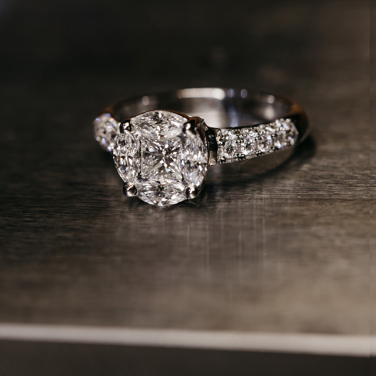Illusion Set Pave Diamond Engagement Ring