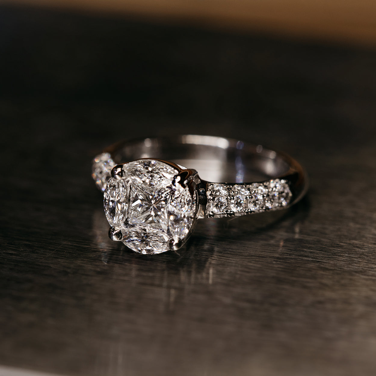 Illusion Set Pave Diamond Engagement Ring