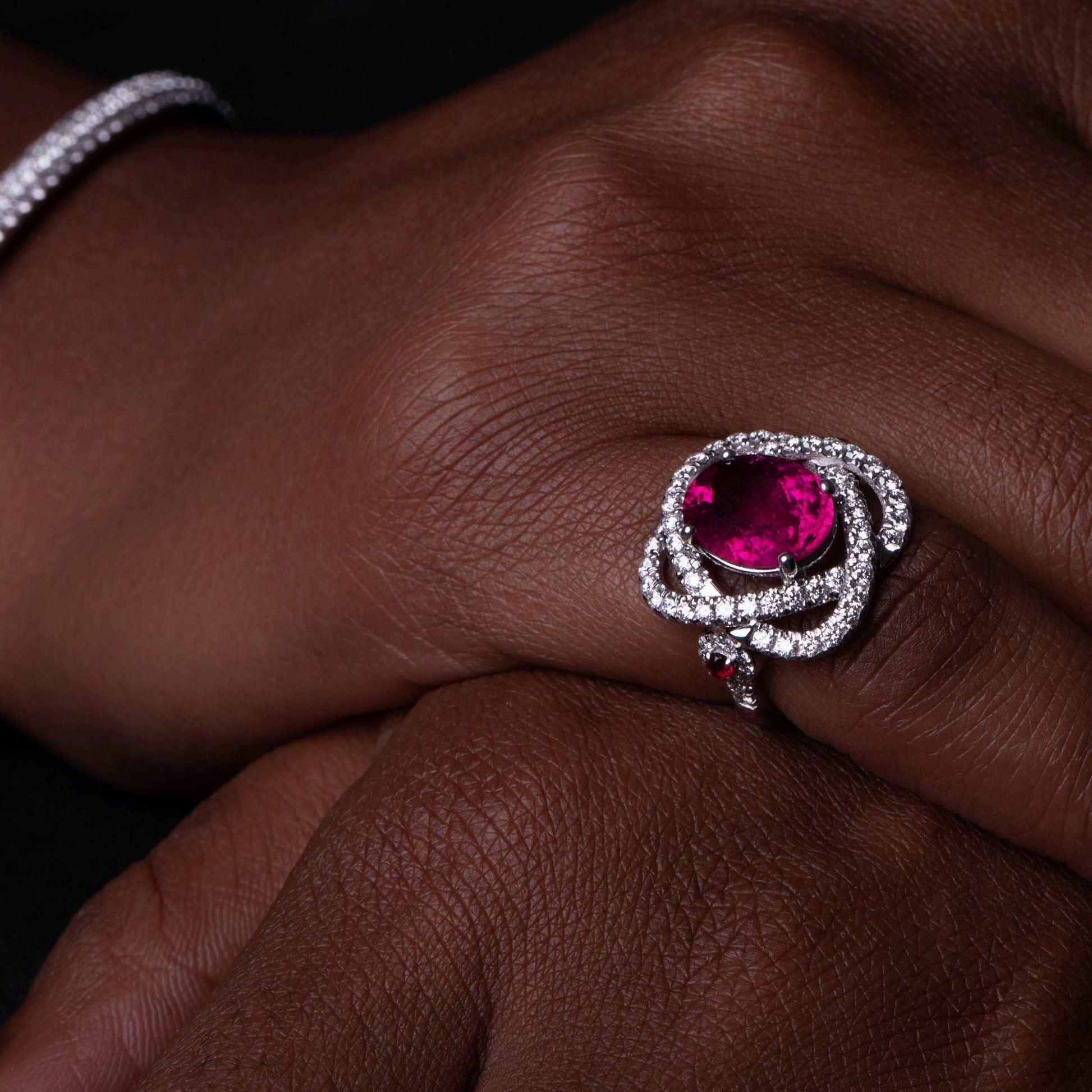 Close-up of the Rubellite & Diamond Cocktail Ring
