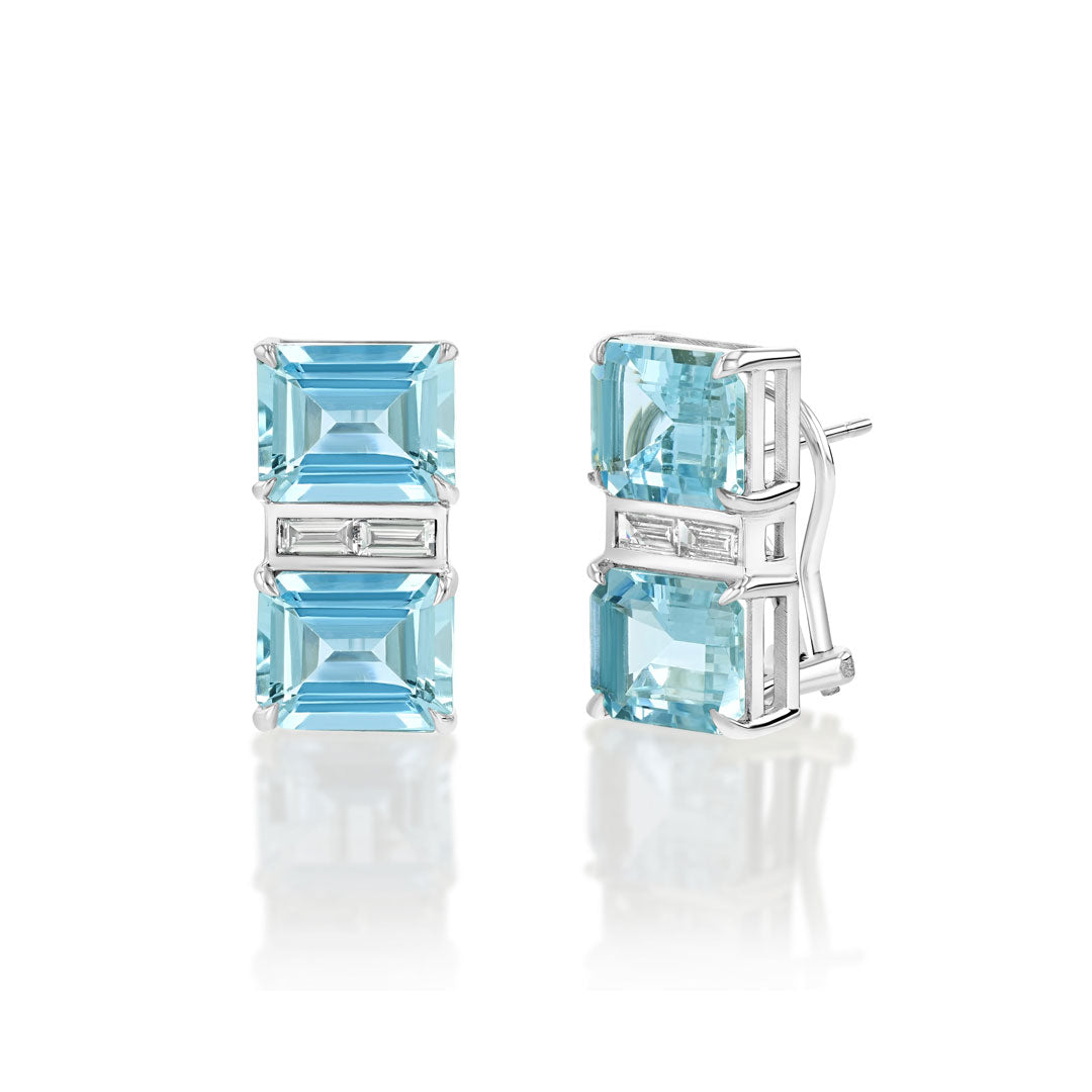 Aquamarine & Diamond Deco Gold Earrings