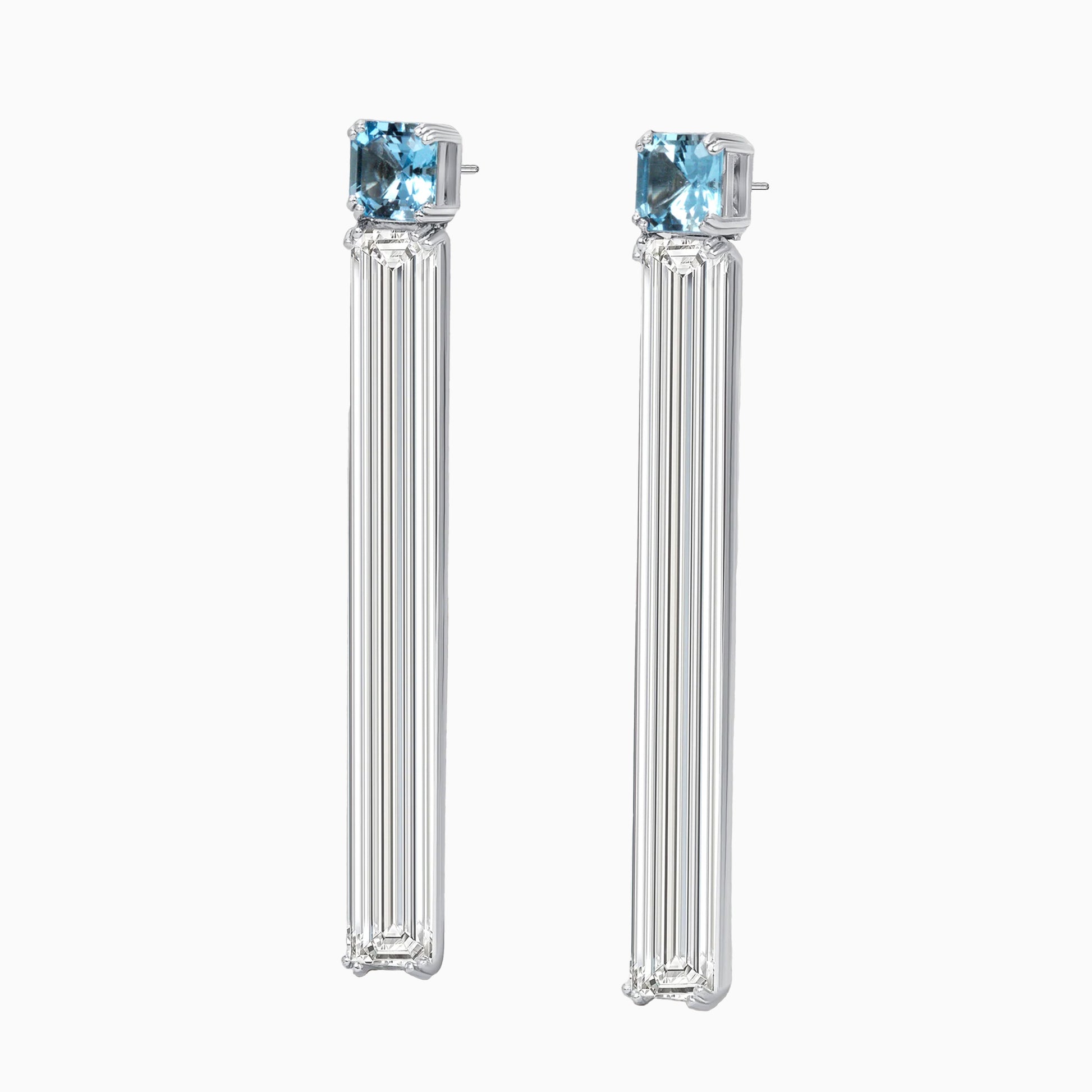 Aquamarine & Rock Crystal Earrings on a white background