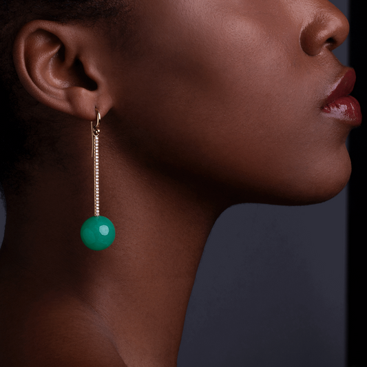 Chrysoprase Diamonds Yellow Gold Earrings