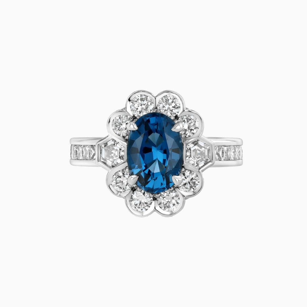 Cobalt Spinel & Diamond Platinum Ring
