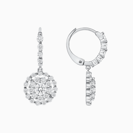 Diamond White Gold Drop Earrings on a white background
