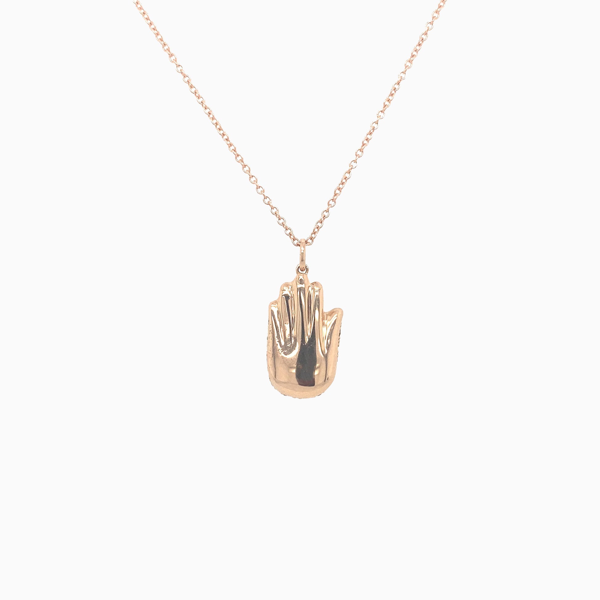 Hamsa (Hand of God) Champagne Diamond Pave Necklace on a white background