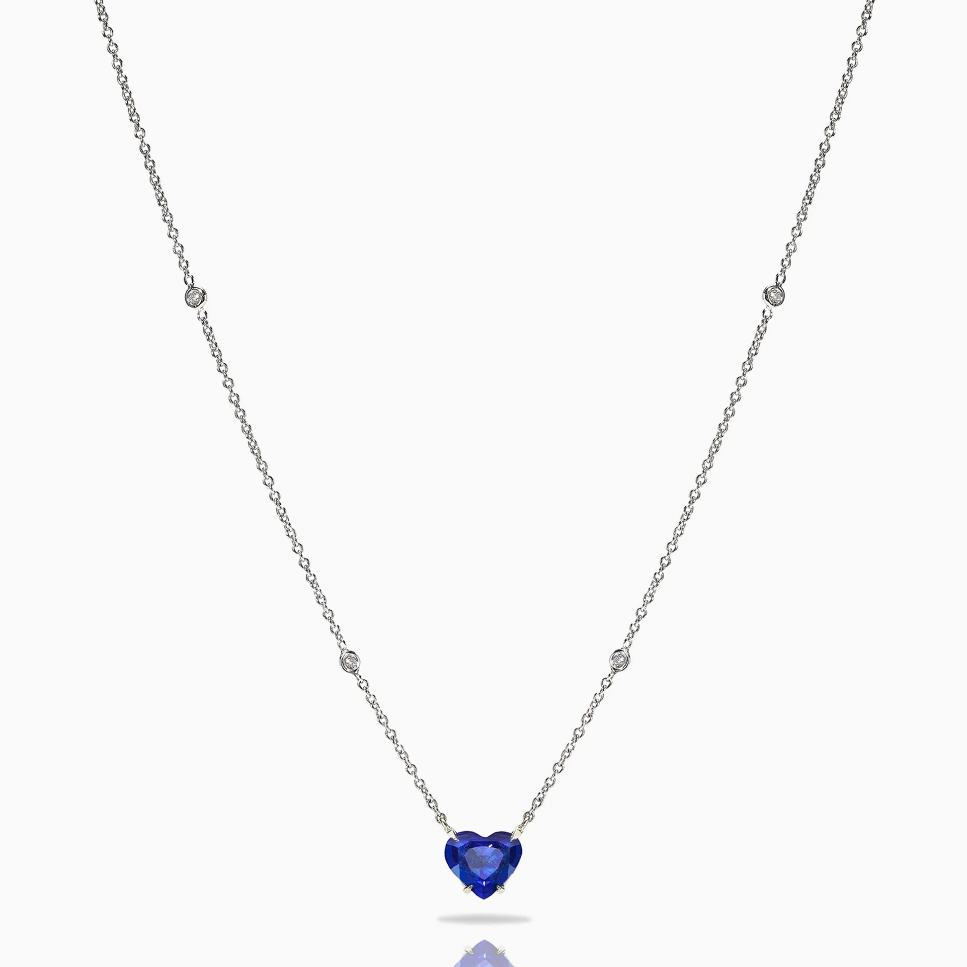 Heart Shape Sapphire Necklace on a white background