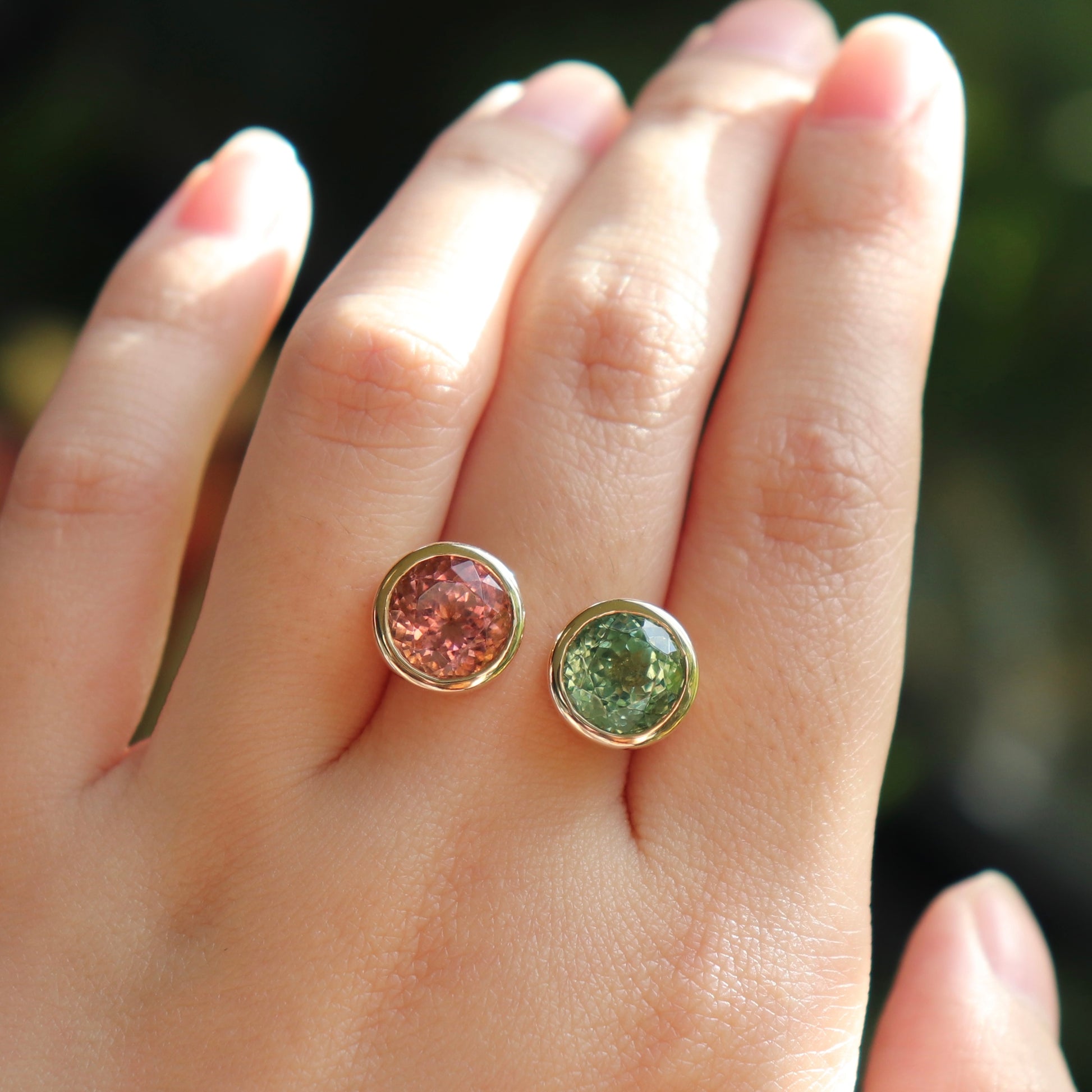 Toi et Moi Pink & Green Tourmaline Yellow Gold Ring
