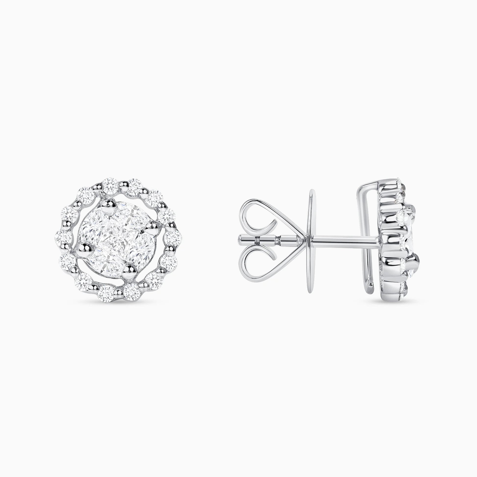 Illusion-Set Halo Diamond Stud Earrings on a white background