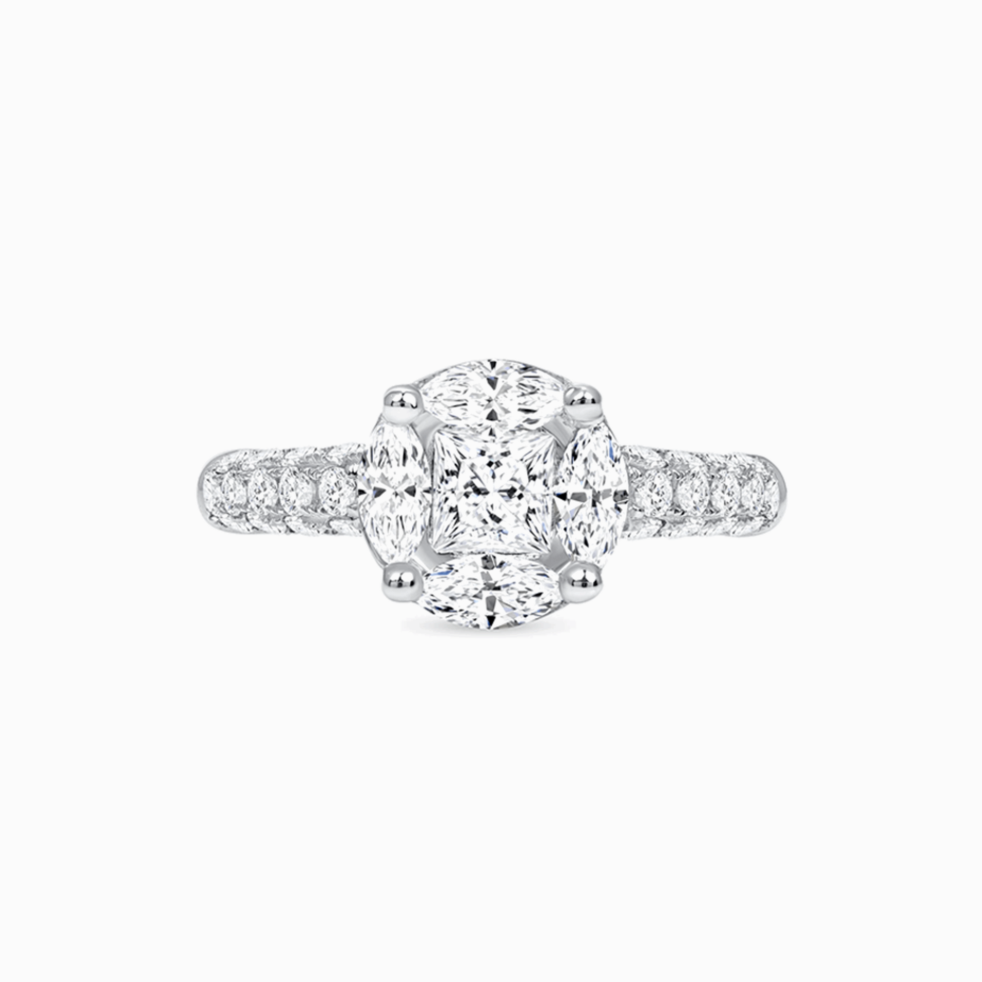 Illusion Set Pave Diamond Engagement Ring on a white background