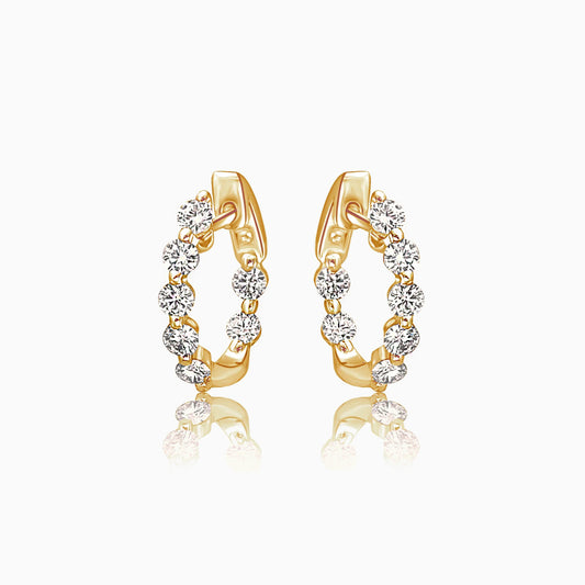 Diamond Yellow Gold Small Hoop Earrings on a white background