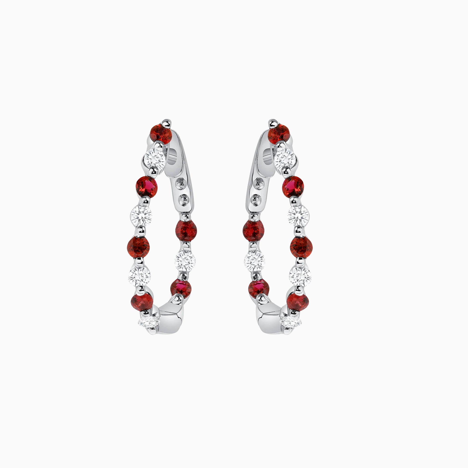 Ruby and Diamond Hoop Earrings on a white background