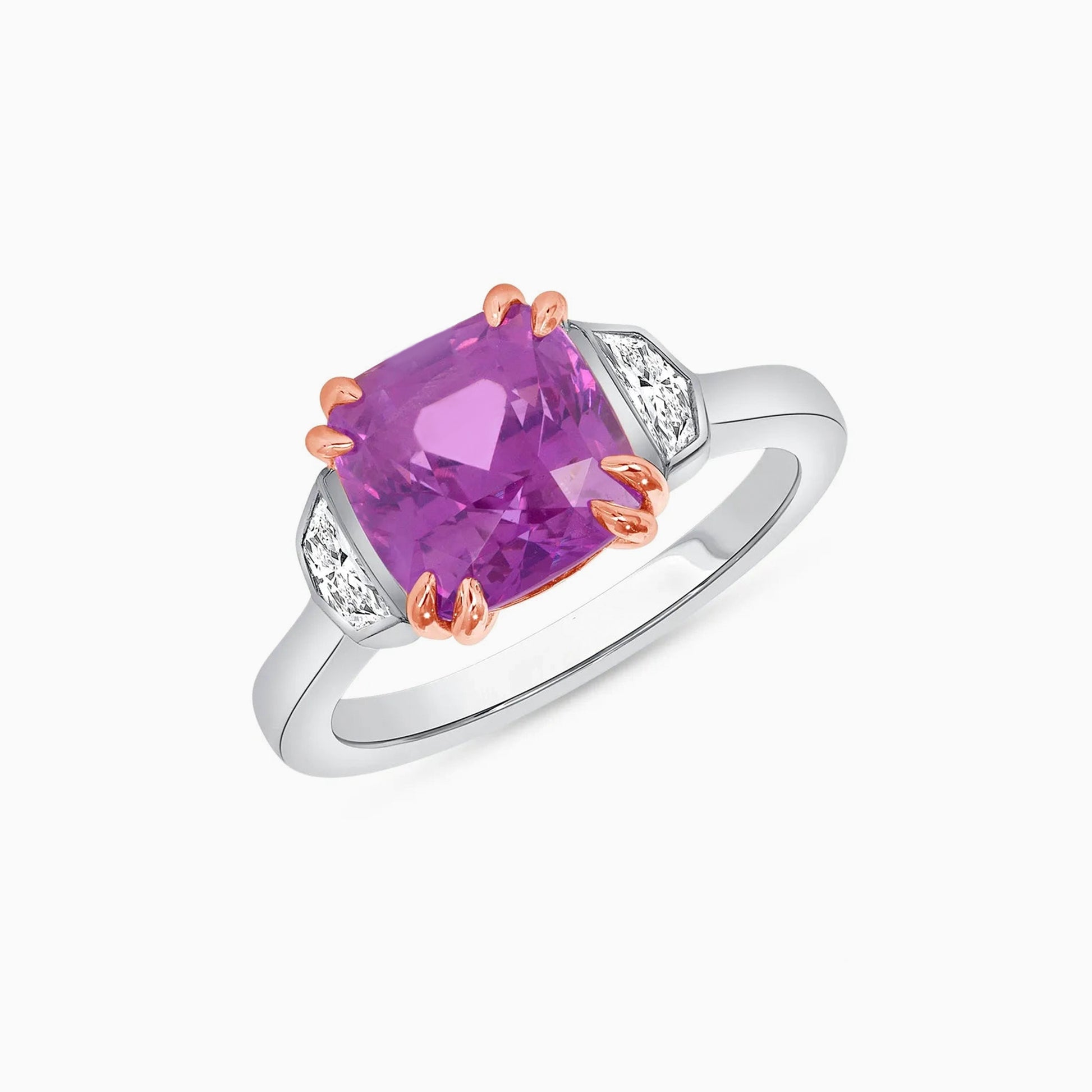 Unheated Pink Sapphire Ring on a white background
