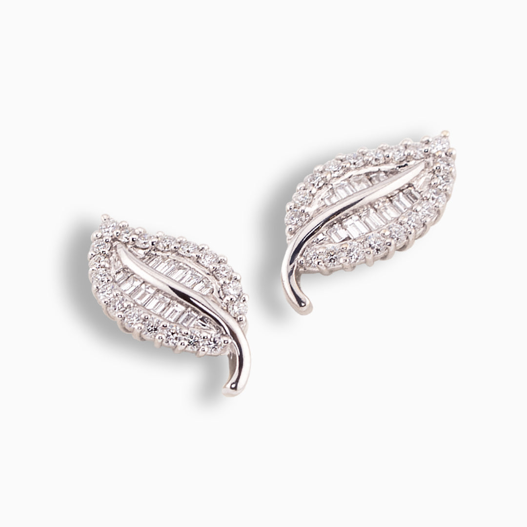 Diamond Leaf Stud Earrings
