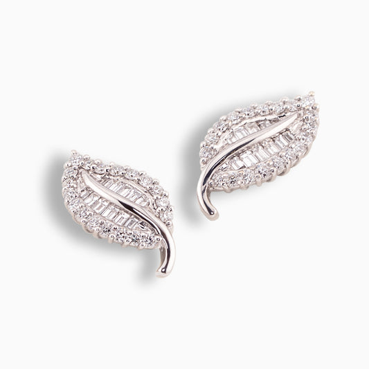 Diamond Leaf Stud Earrings
