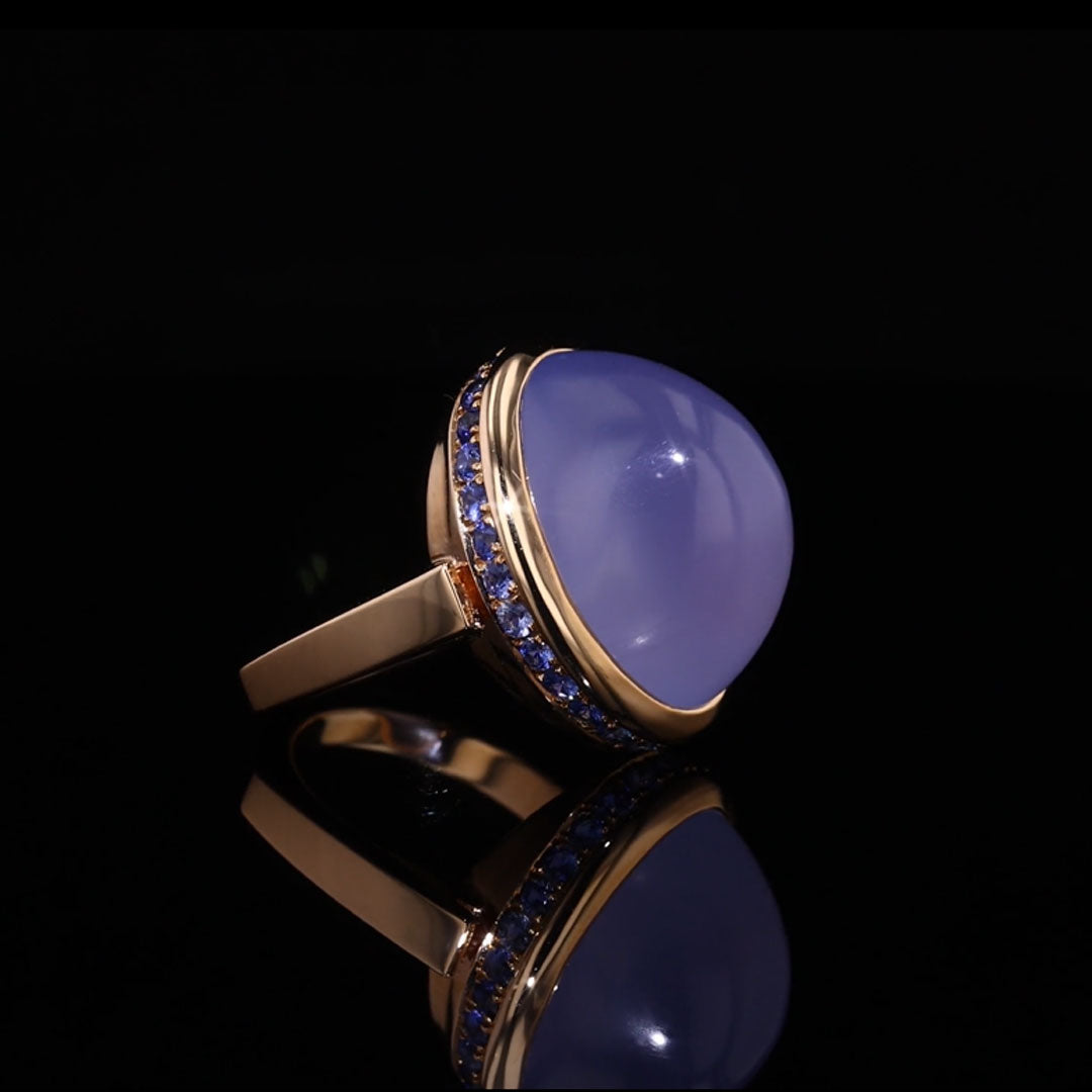 Blue Chalcedony & Sapphire Rose Gold Ring
