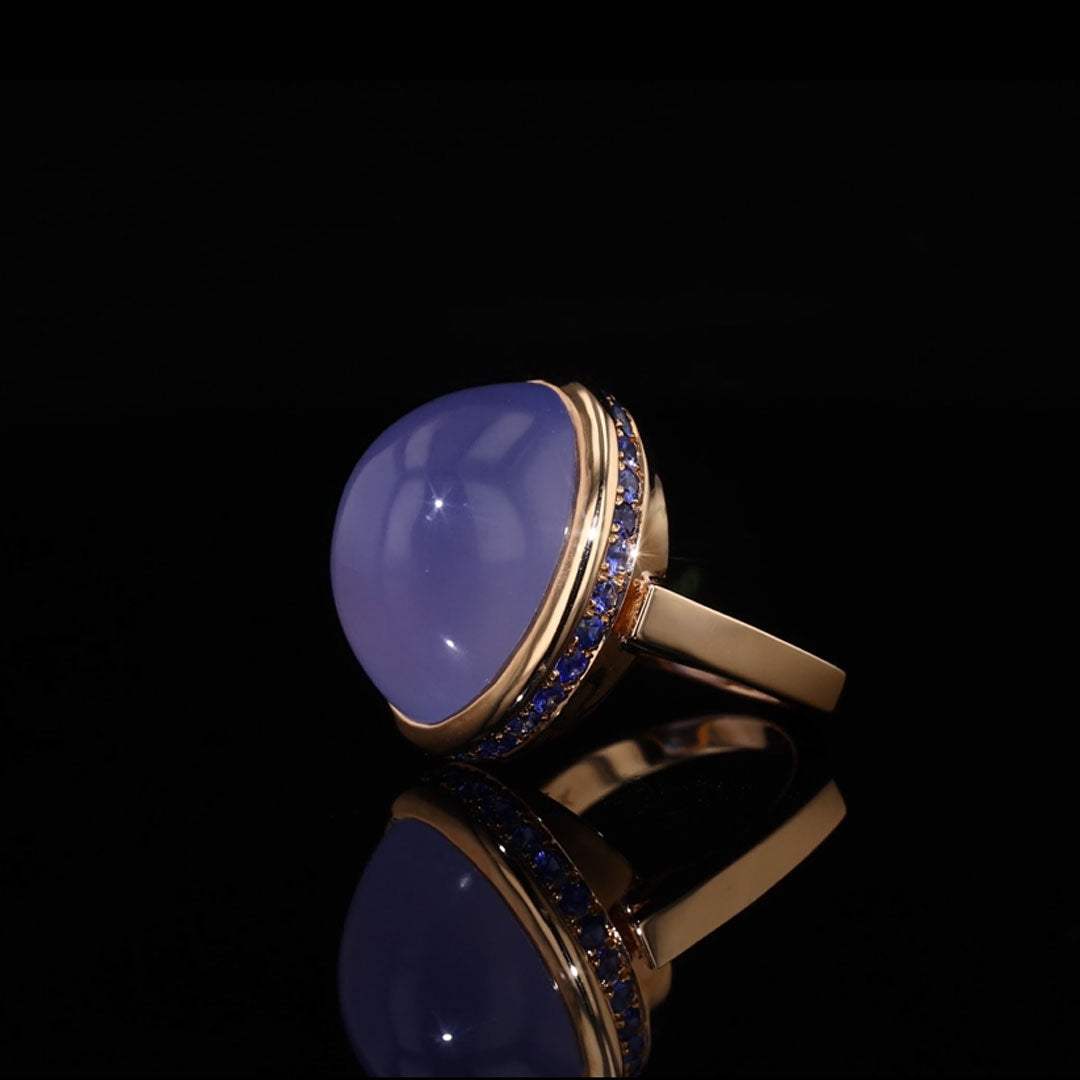 Blue Chalcedony & Sapphire Rose Gold Ring