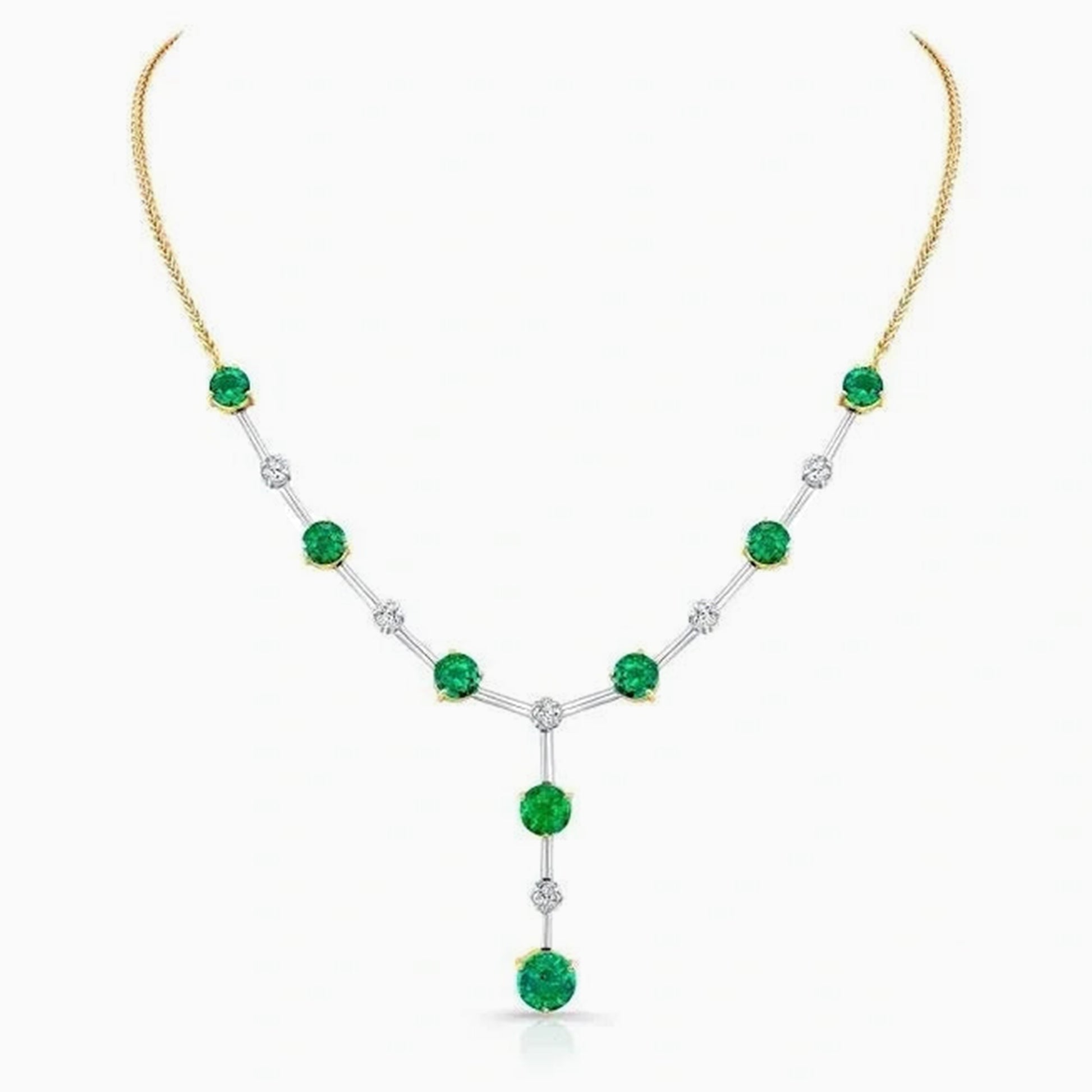 Zambian Emerald & Diamond Platinum Necklace on a white background