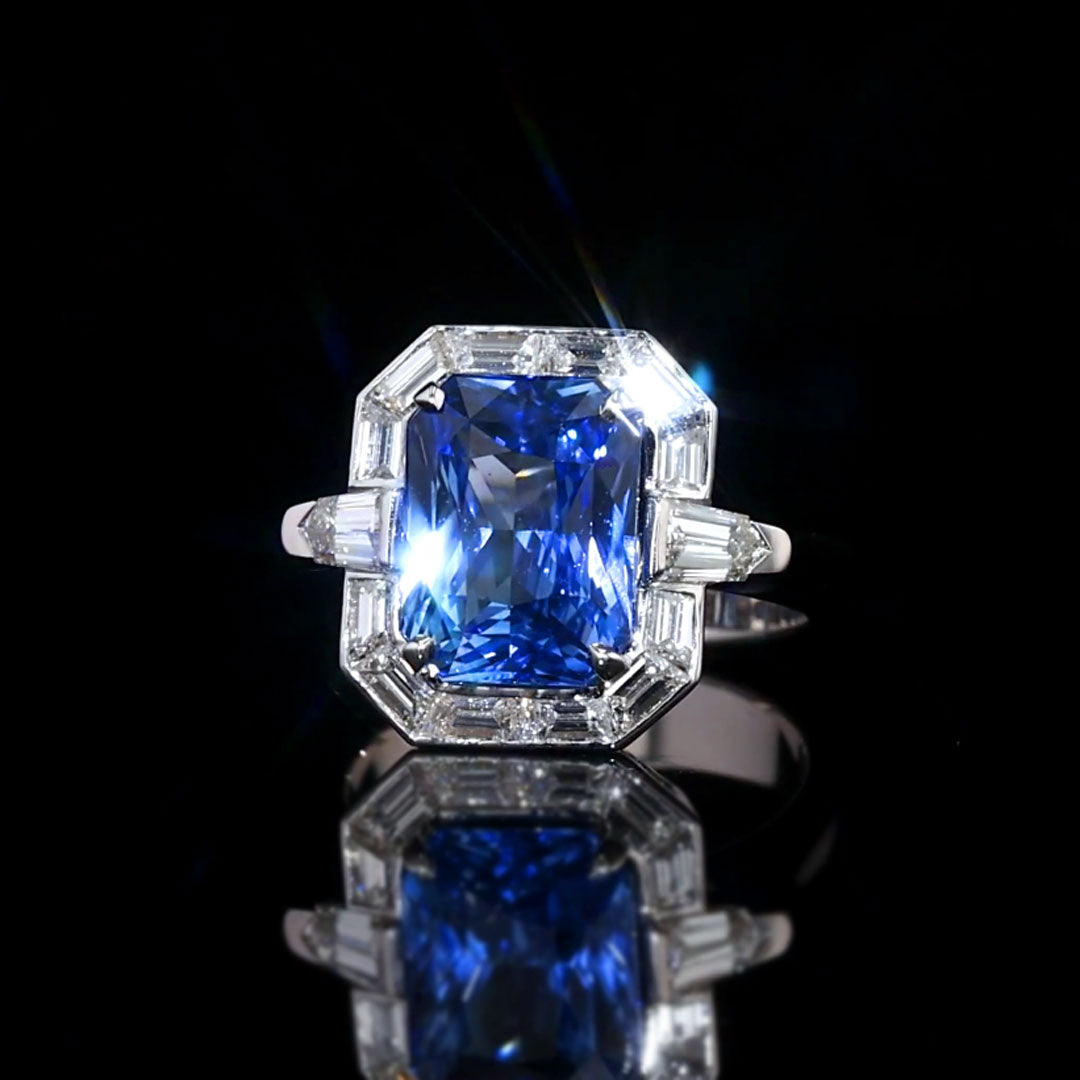 Radiant Cut Sapphire & Diamonds Platinum Ring