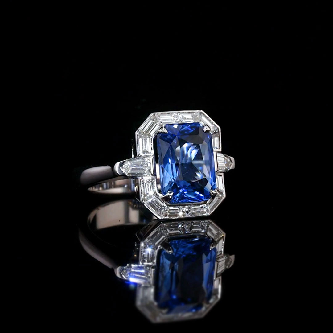 Radiant Cut Sapphire & Diamonds Platinum Ring