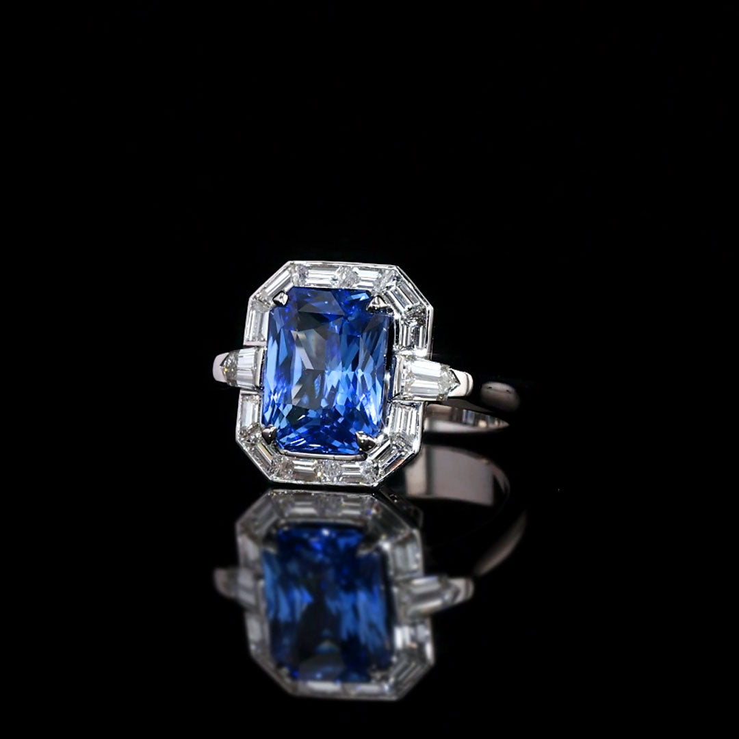 Radiant Cut Sapphire & Diamonds Platinum Ring