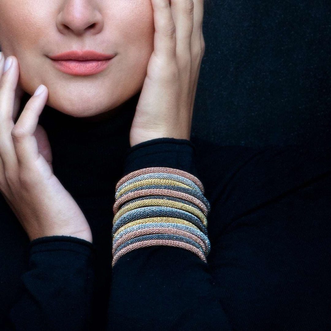 Model Wearing Mesh Bracelets