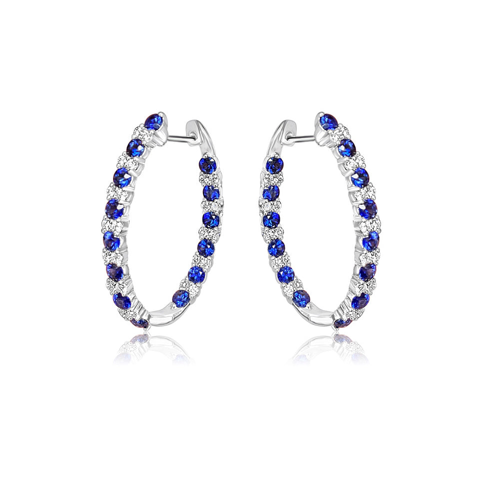 Sapphire and Diamond Hoop Earrings
