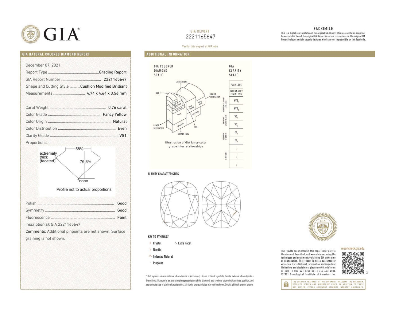 GIA Natural Colored Diamond Report