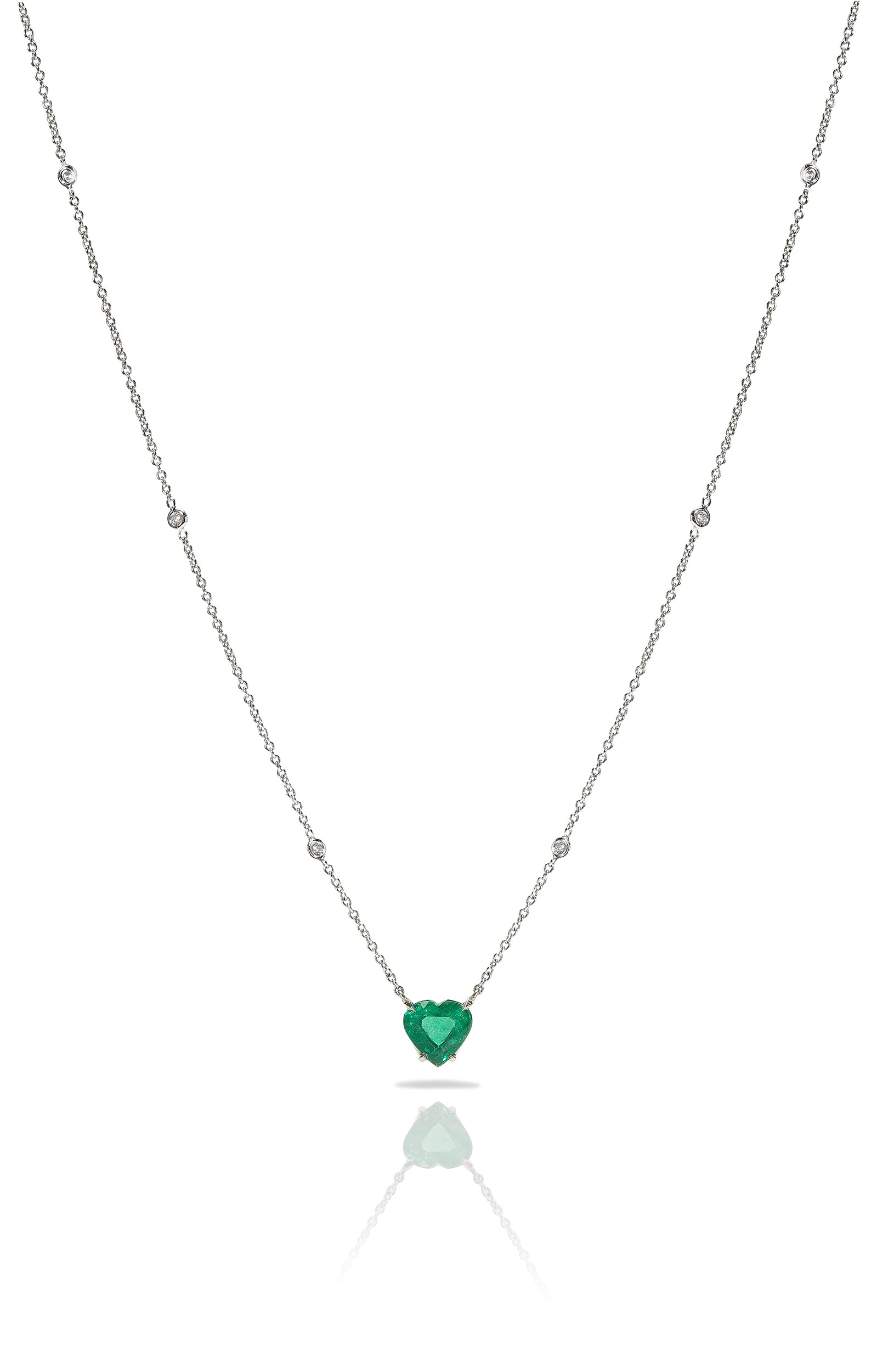 Emerald Heart Shape Gold Necklace on a white background