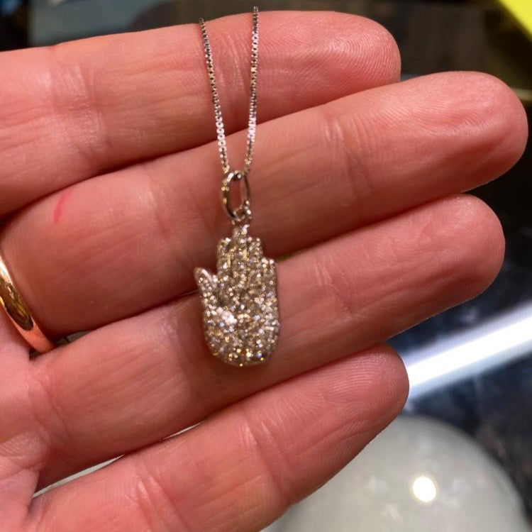 Hamsa (Hand of God) Diamond Pave Necklace