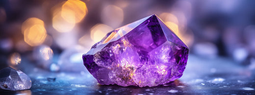 Close-up of an amethyst gemstone showcasing its vibrant purple hues.