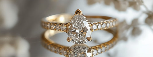 Shield cut diamond engagement ring featuring a unique, modern design.