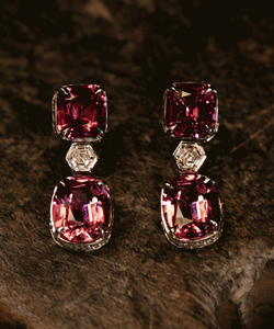 Pink Spinel Diamond Gold Earrings