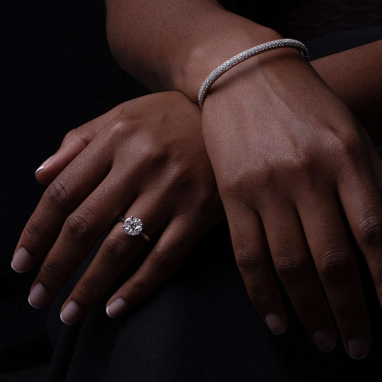 Model Wearing Illusion Set Diamond White Gold Engagement Ring