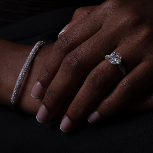 Model Wearing Illusion Set Pave Diamond Engagement Ring