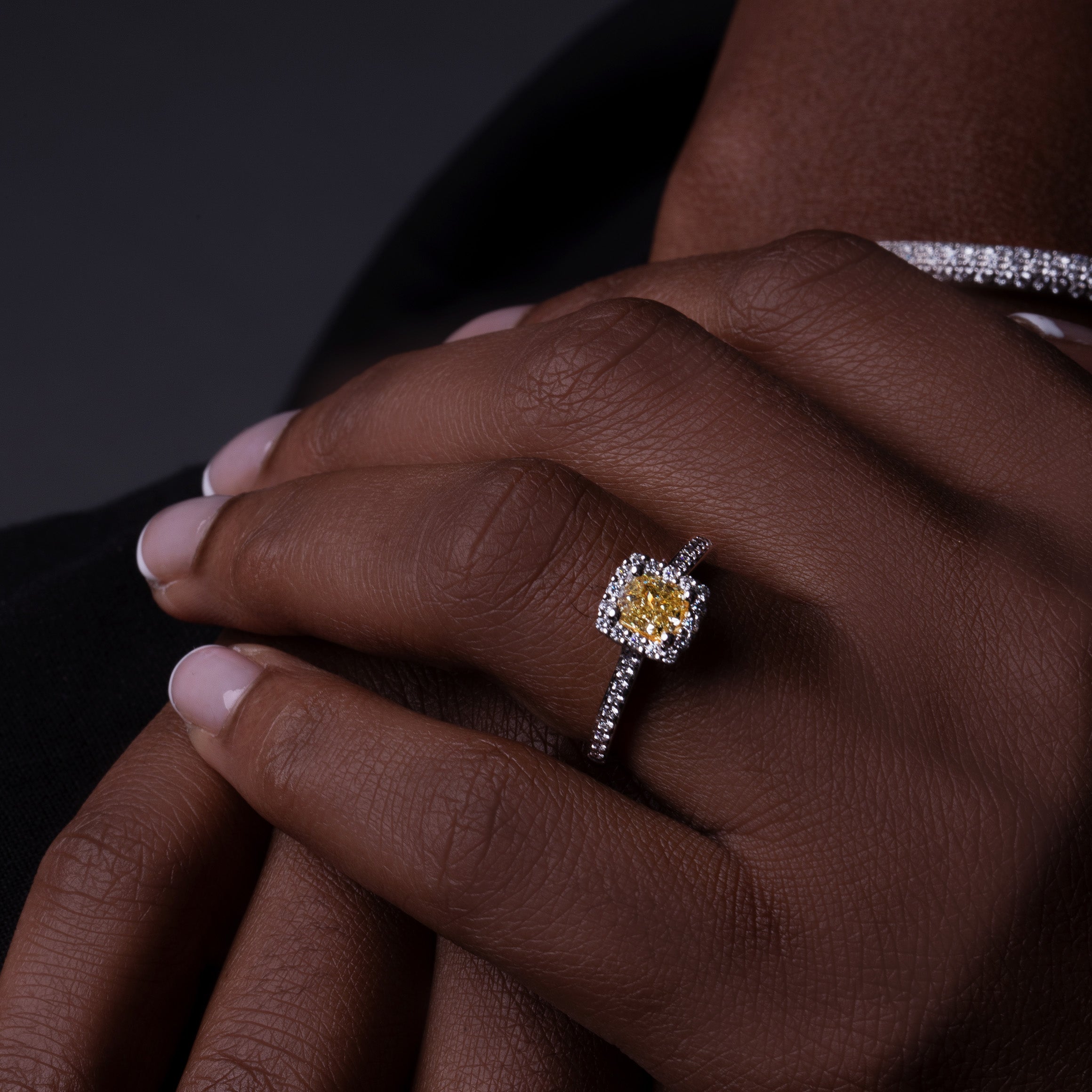 Fancy Yellow Diamond White Gold Engagement Ring Robin