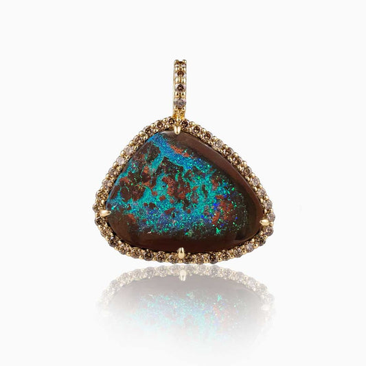 Boulder Opal & Cognac Diamonds Yellow Gold Pendant
