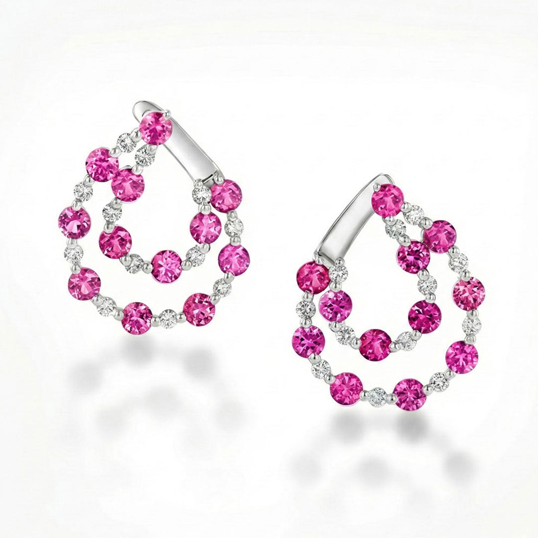 Pink Sapphires & DIamonds White Gold Earrings