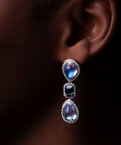 Moonstone & Sapphire Drop Earrings