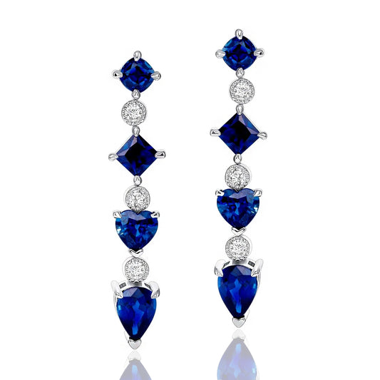 Blue Sapphire & Diamonds Gold Earrings
