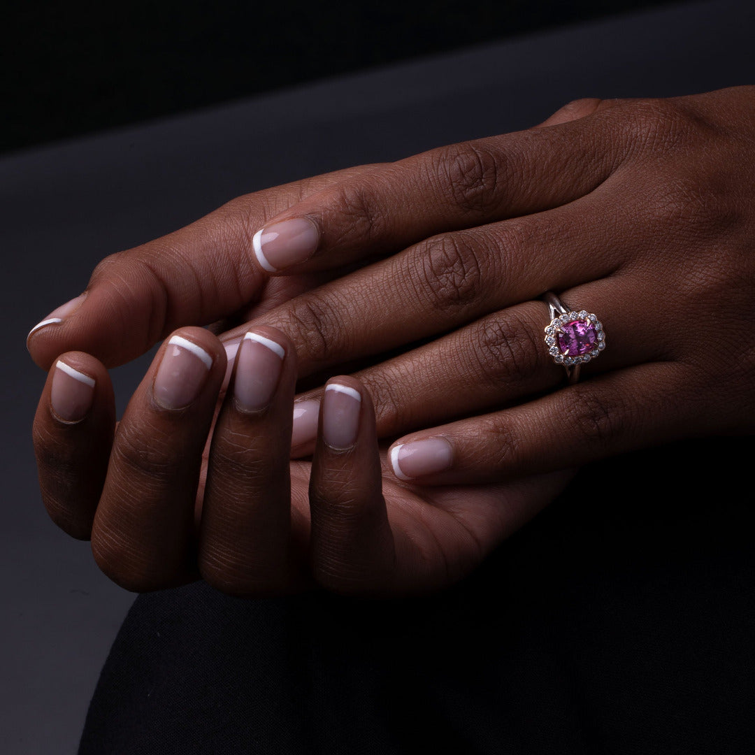 Intense Pink Sapphire & Diamonds Platinum Ring