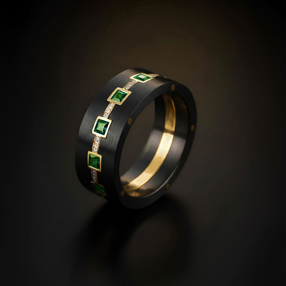Titanium Emerald & Diamond Band