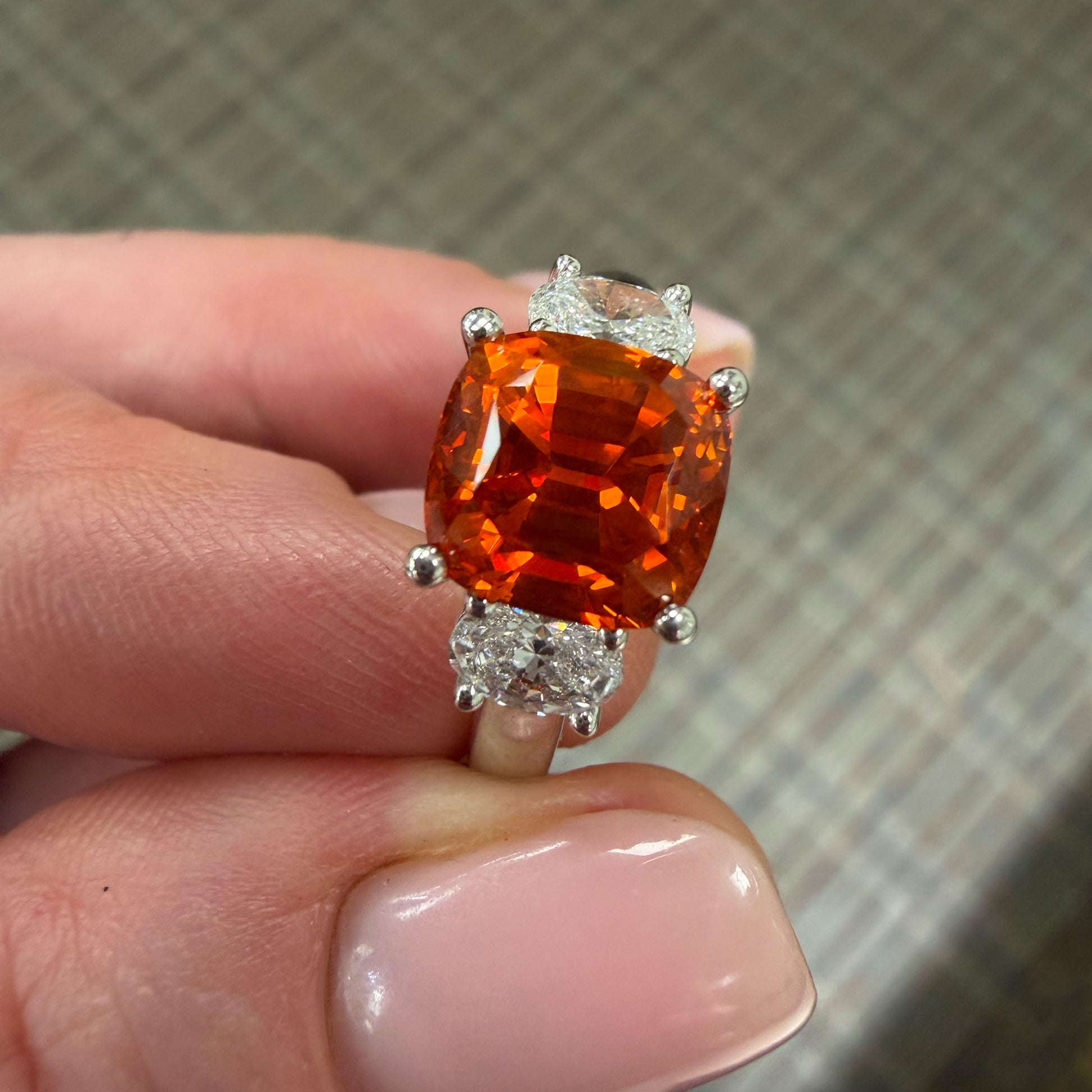 4.04carat Orange Sapphire & Diamond Platinum Ring