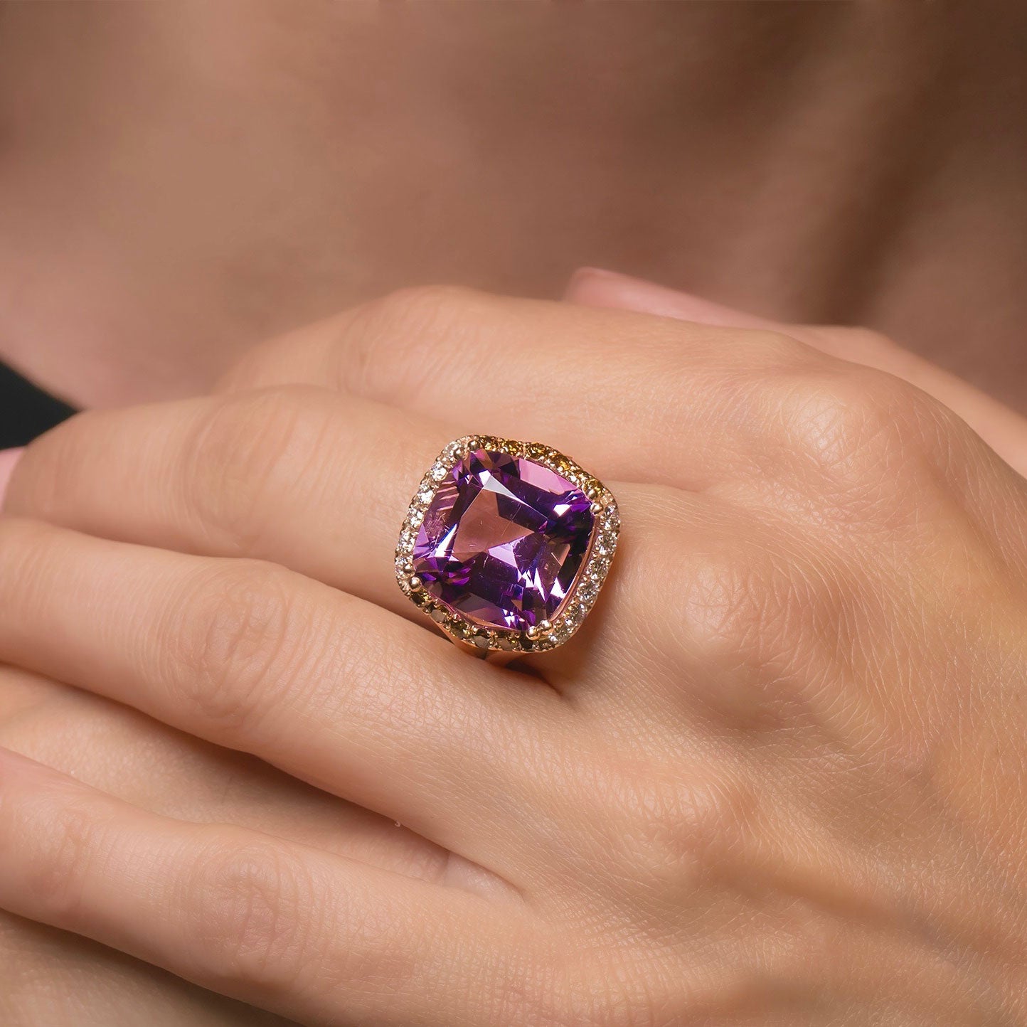 Amethyst & Cognac Diamonds Rose Gold Ring
