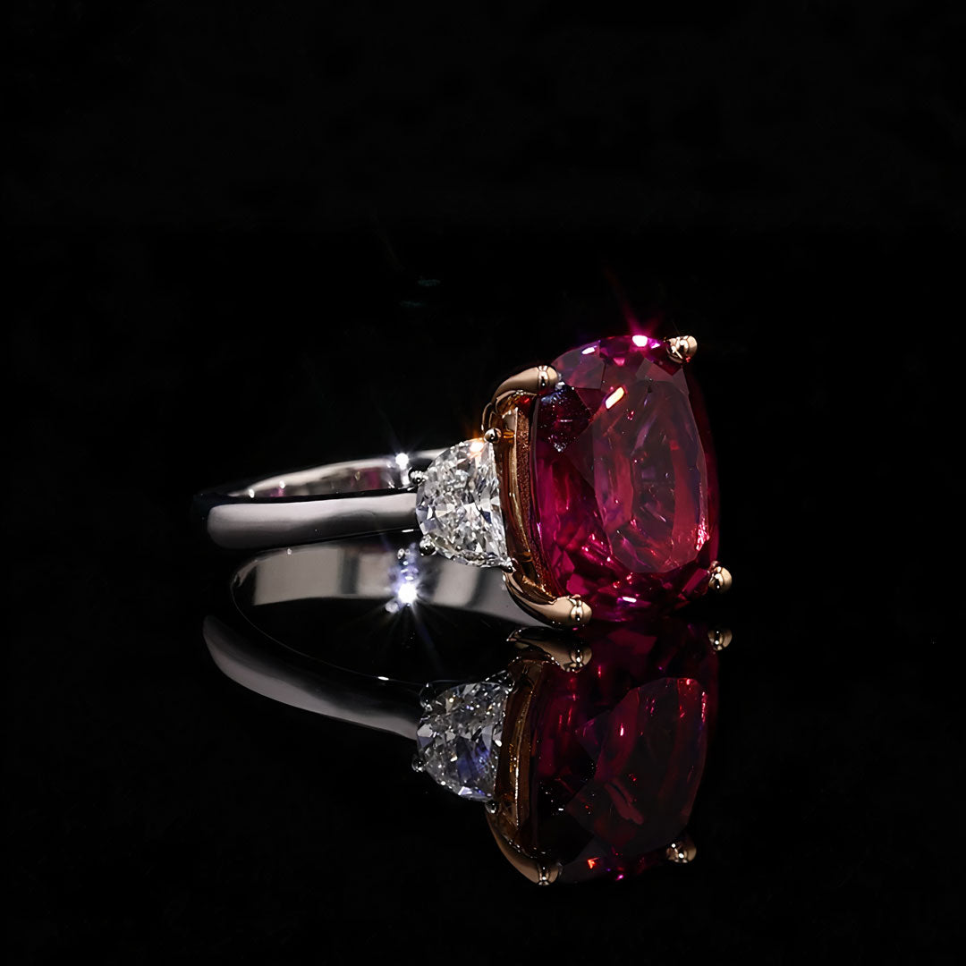 Cushion Rubellite & Diamond White Gold Ring