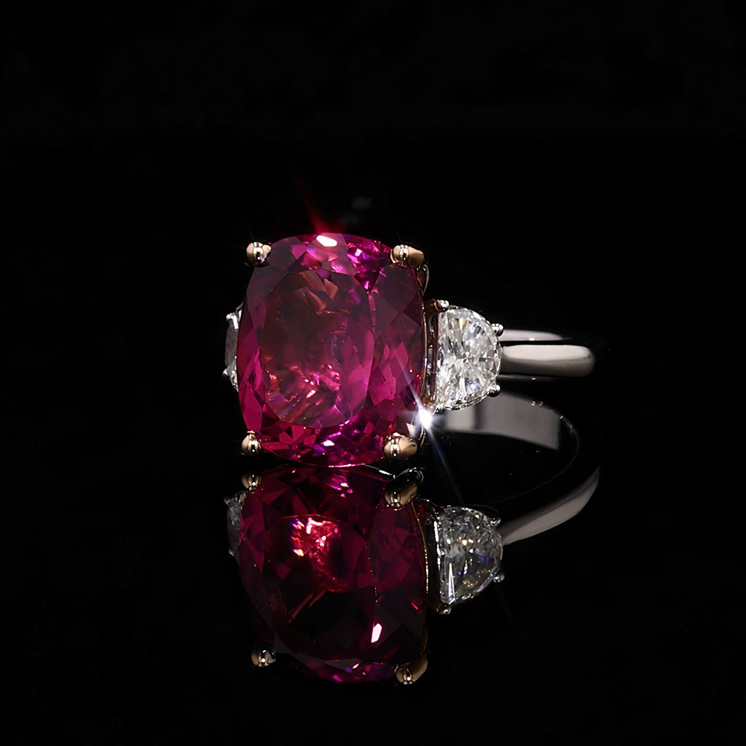 Cushion Rubellite & Diamond White Gold Ring